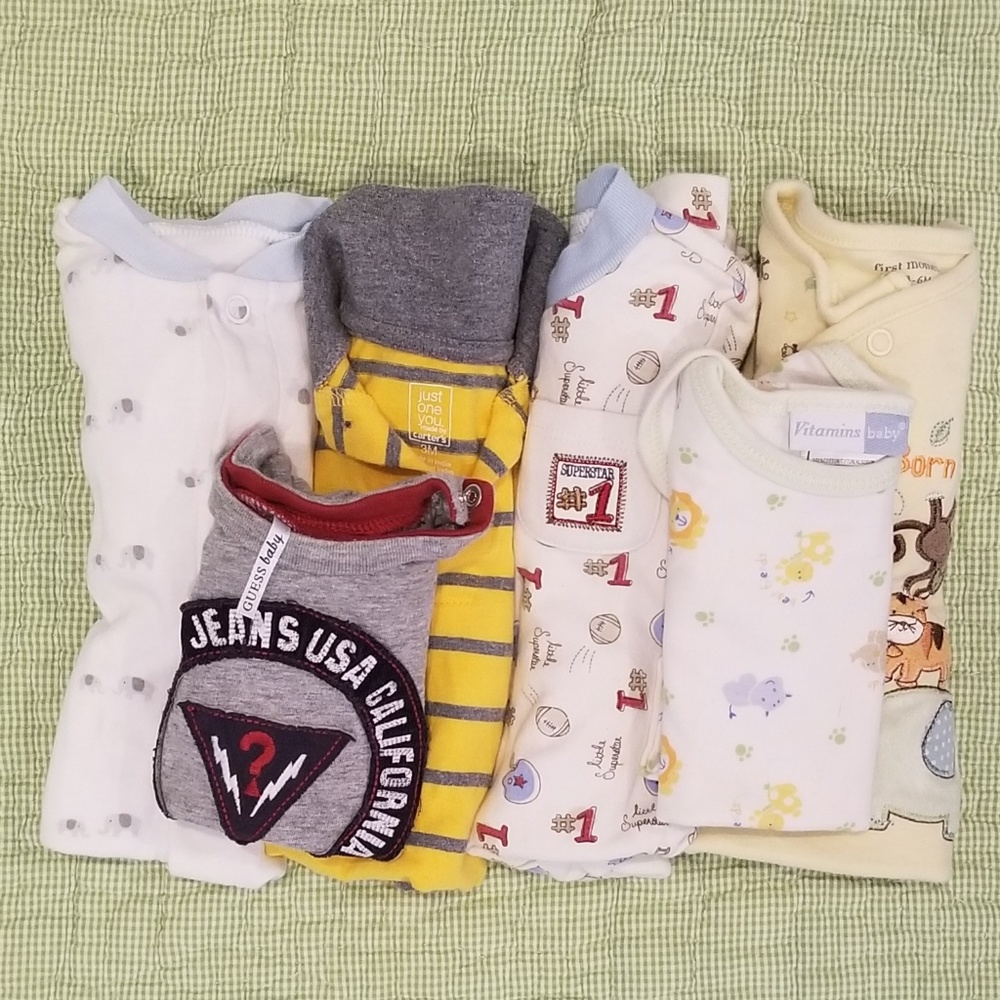 Guess Top Play and Sleep Onesies Baby Boy Bundle